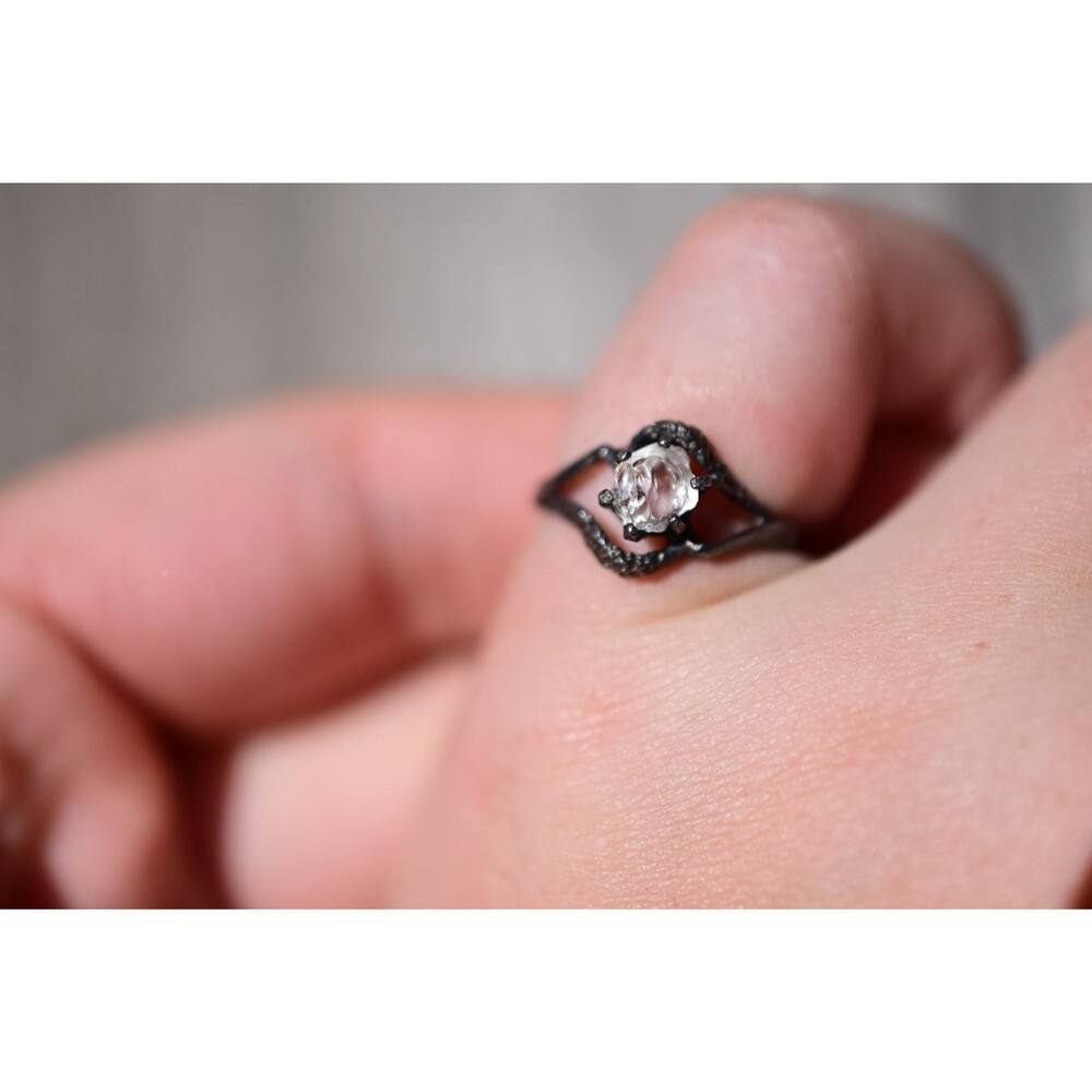 White Diamond Ring, Sterling Silver Engagement Ring, Raw Diamond, Natural Gemsto